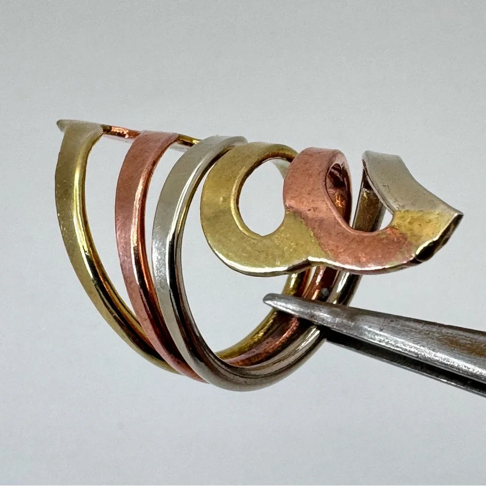 Vintage Mexico Tri Tone Silver Gold Rose Gold Statement Ring Boho